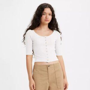 DRY GOODS POINTELLE TOP - Levi's - White cropped, half-sleeve, buttoned top